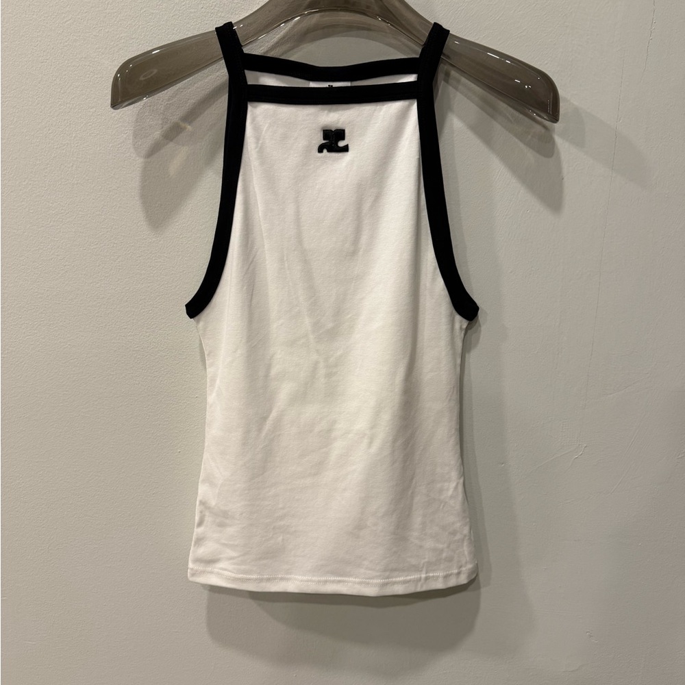 Courreges White Tank Top with Black Trim